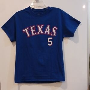 Majestic Medium Blue Corey Seager #5 Dbl Sided Tshirt... Very Good Condition.
